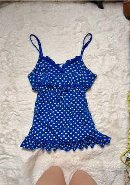 SO Intimates Blue Heart Ruffle Babydoll top